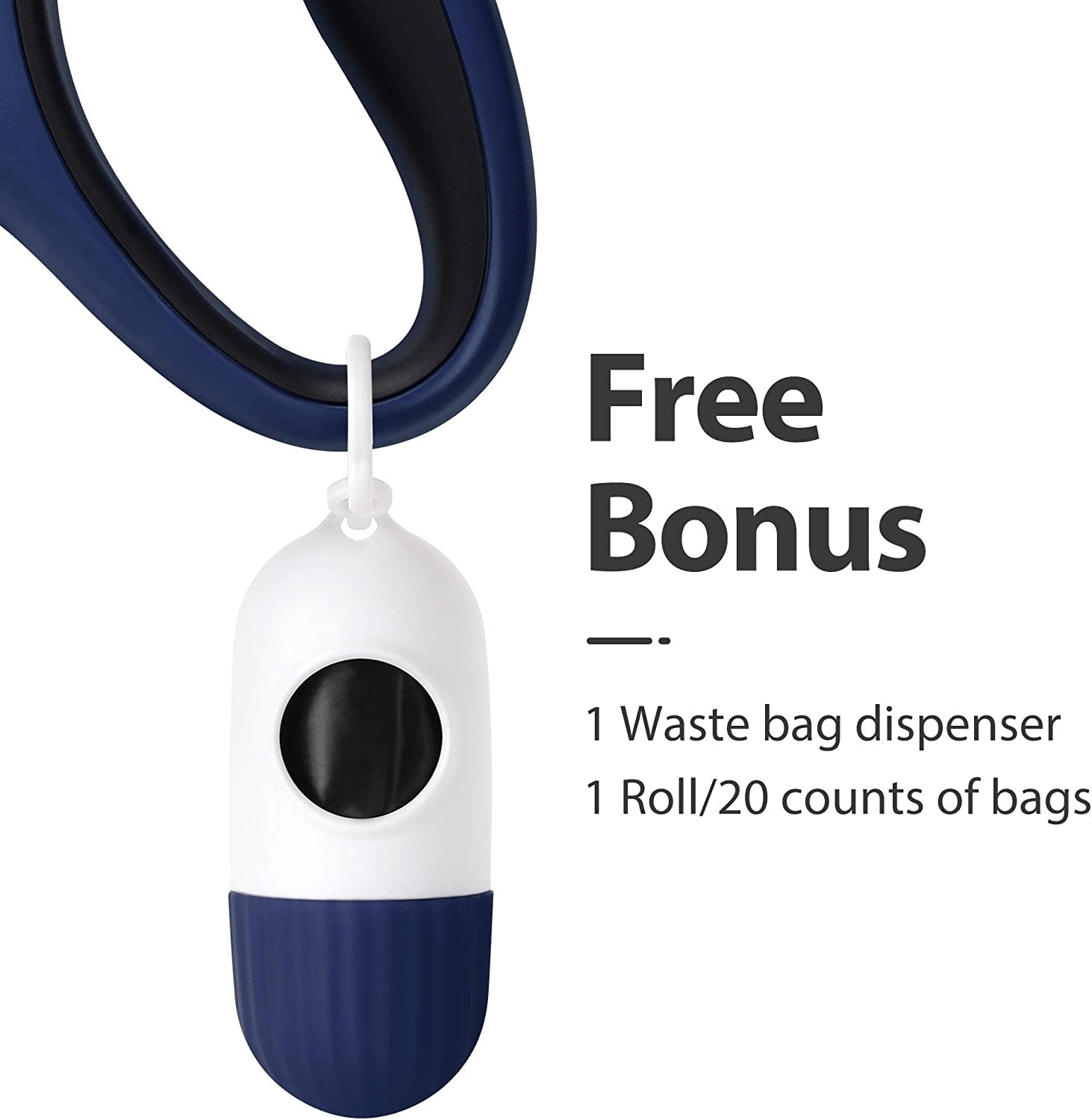 16 Ft Retractable Dog Leash with Dispenser and Poop Bags for Large Dogs up to 110 Lbs, Featuring Anti-Slip Handle, Tangle-Free Design, and Reflective Nylon Tape (Large, Navy Blue)