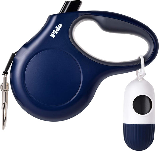 16 Ft Retractable Dog Leash with Dispenser and Poop Bags for Large Dogs up to 110 Lbs, Featuring Anti-Slip Handle, Tangle-Free Design, and Reflective Nylon Tape (Large, Navy Blue)